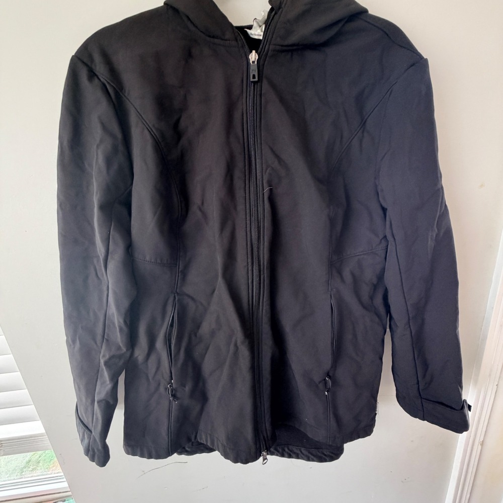 Avalanche Softshell Jacket Women Size L Black Full Zip Hooded Fleece Gorpcore